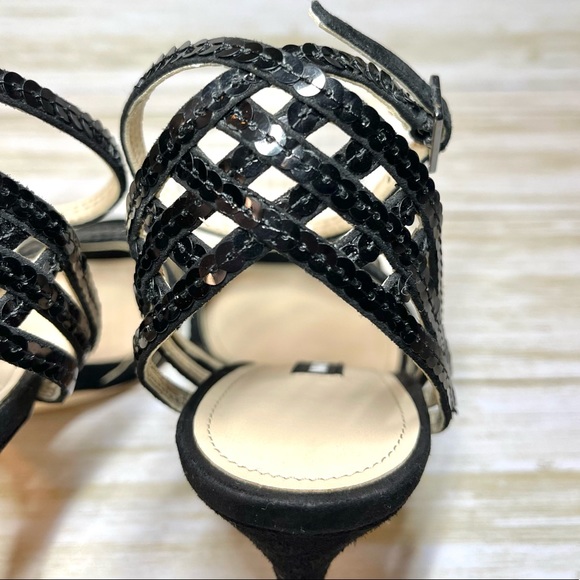 Nine West Ivonne Women Black Ankle Strap Sequins 4” Heels size 5 - Picture 5 of 8